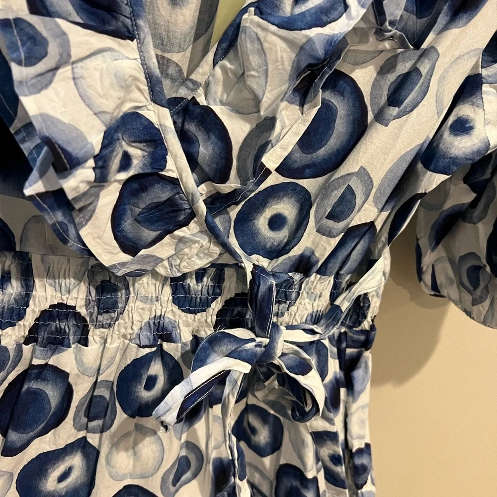 NWOT Marigold Blue and White Patterned Wrap Dress - Picture 6 of 10